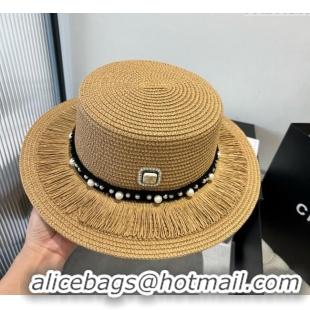 Spot Bulk Chanel Straw Wide Brim Hat with Fringe 0724 2025