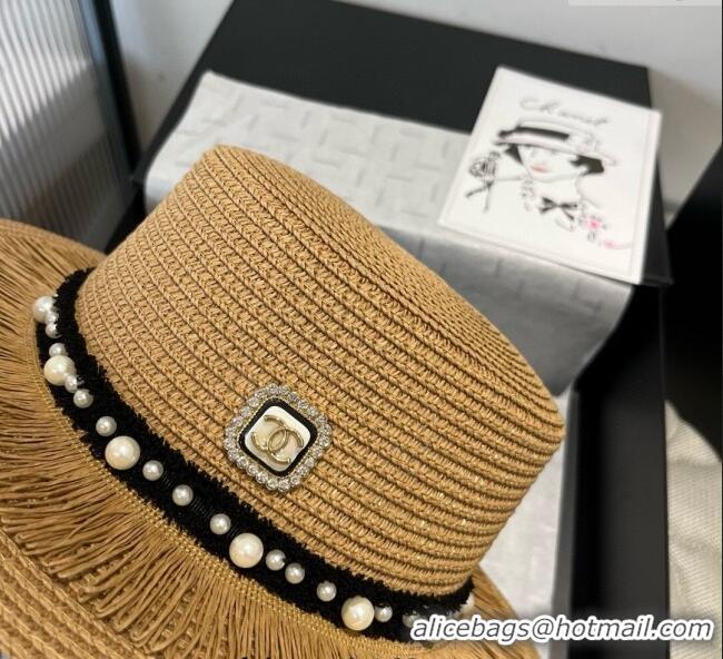 Spot Bulk Chanel Straw Wide Brim Hat with Fringe 0724 2025