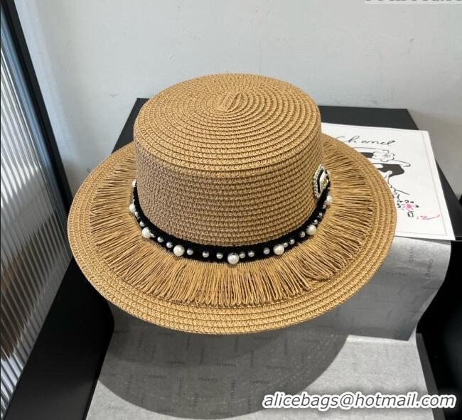 Spot Bulk Chanel Straw Wide Brim Hat with Fringe 0724 2025