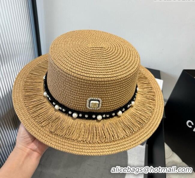 Spot Bulk Chanel Straw Wide Brim Hat with Fringe 0724 2025