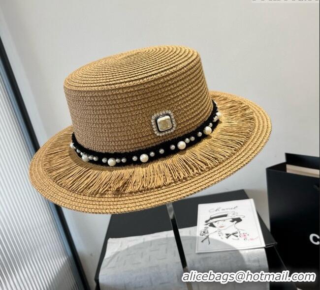 Spot Bulk Chanel Straw Wide Brim Hat with Fringe 0724 2025