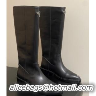 Stylish Prada Calf Leather High Boots Black 2025 PR082513
