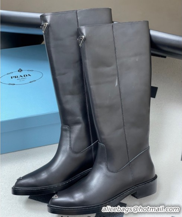 Stylish Prada Calf Leather High Boots Black 2025 PR082513