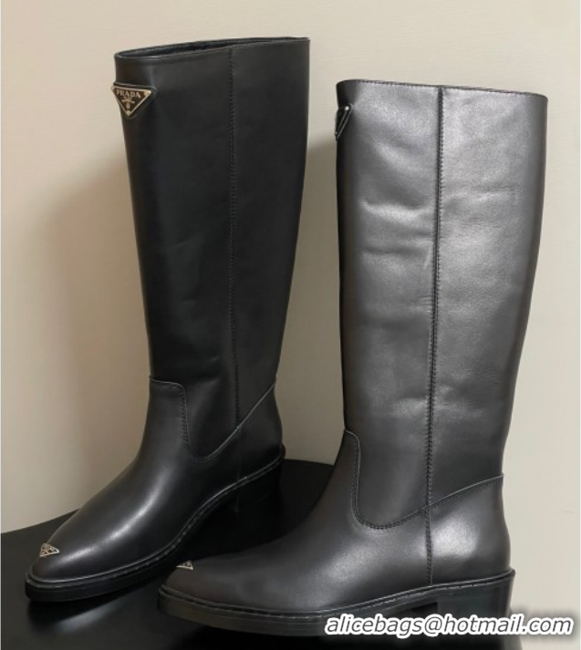 Stylish Prada Calf Leather High Boots Black 2025 PR082513