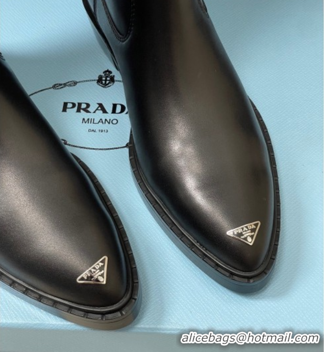Stylish Prada Calf Leather High Boots Black 2025 PR082513