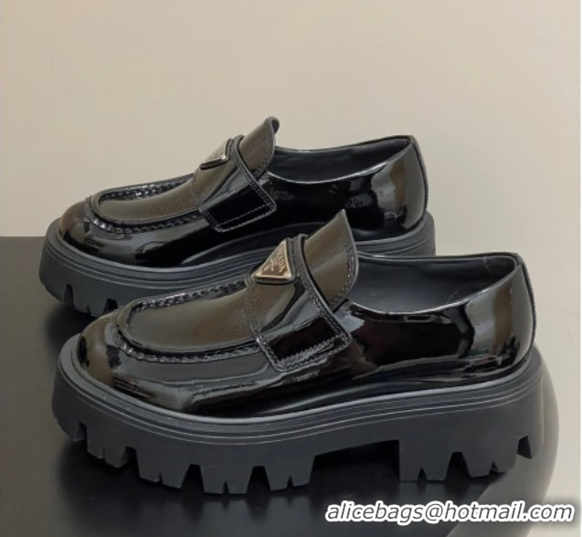 Grade Quality Prada Patent leather loafers 5cm Black 2025 1D185O