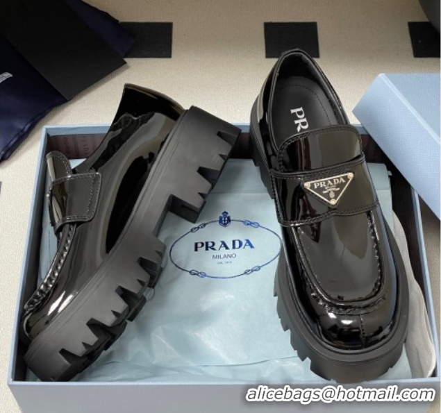 Grade Quality Prada Patent leather loafers 5cm Black 2025 1D185O