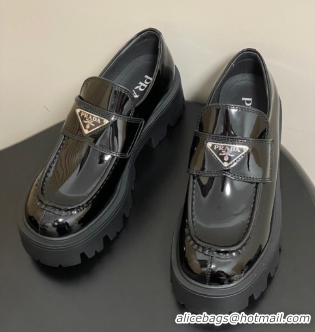 Grade Quality Prada Patent leather loafers 5cm Black 2025 1D185O