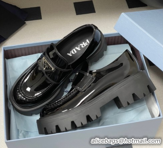 Grade Quality Prada Patent leather loafers 5cm Black 2025 1D185O