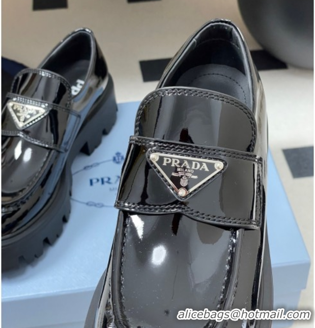 Grade Quality Prada Patent leather loafers 5cm Black 2025 1D185O