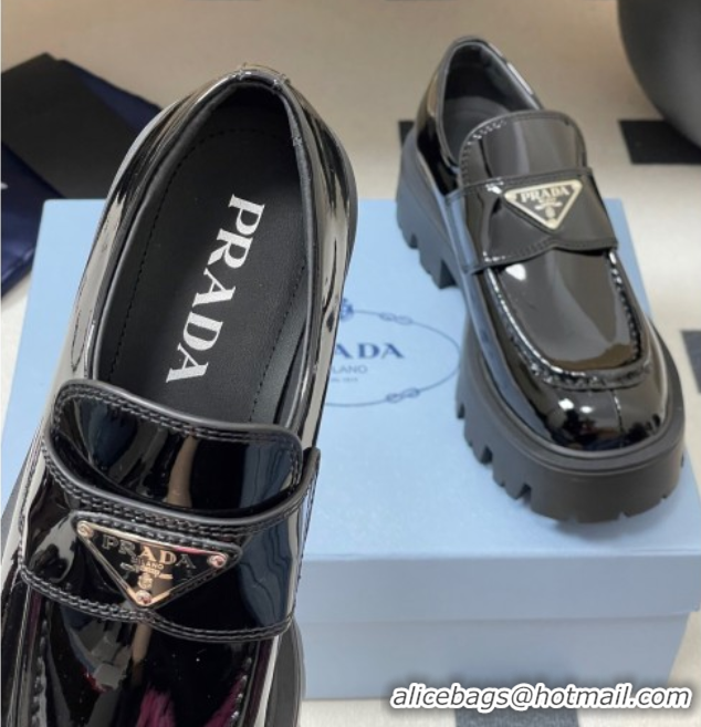 Grade Quality Prada Patent leather loafers 5cm Black 2025 1D185O