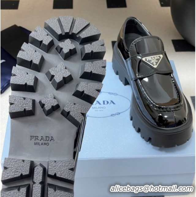 Grade Quality Prada Patent leather loafers 5cm Black 2025 1D185O