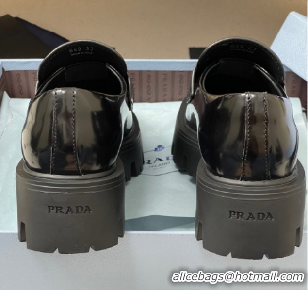 Good Quality Prada Brushed leather loafers 5cm Black 2025 1D185O