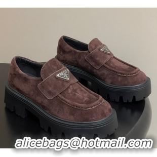 Perfect Prada Suede loafers 5cm Brown 2025 1D185O