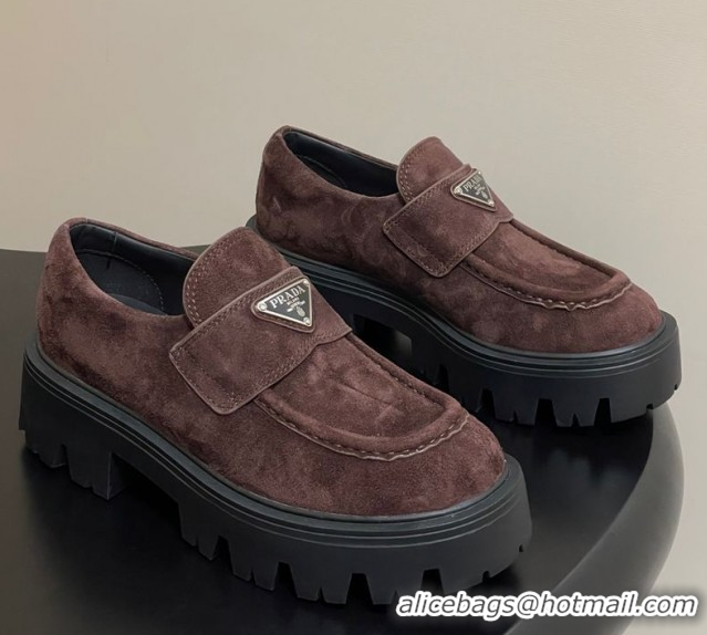 Perfect Prada Suede loafers 5cm Brown 2025 1D185O