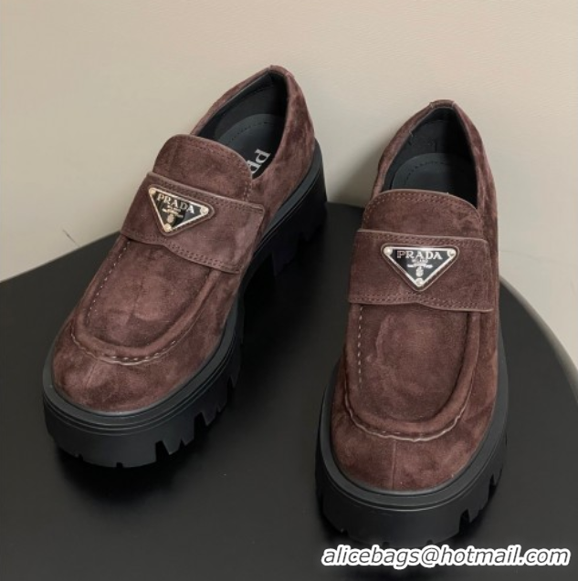Perfect Prada Suede loafers 5cm Brown 2025 1D185O