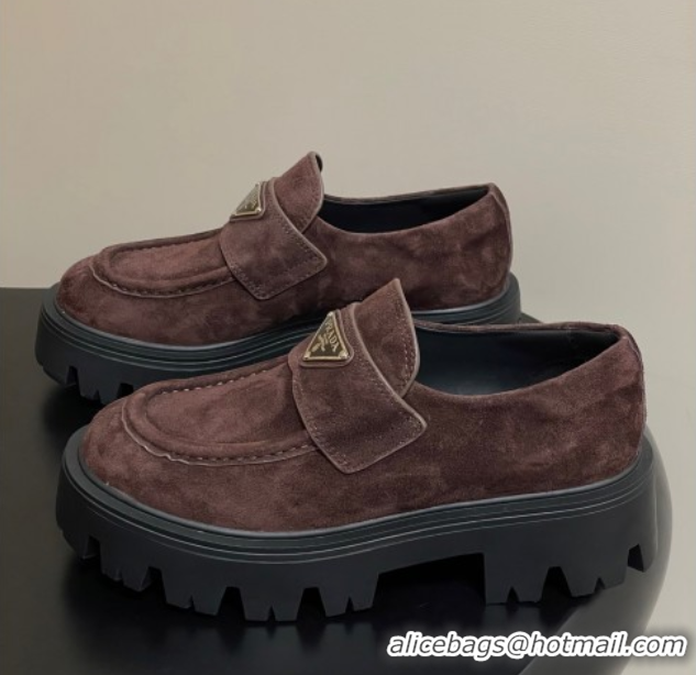 Perfect Prada Suede loafers 5cm Brown 2025 1D185O