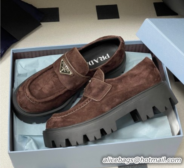 Perfect Prada Suede loafers 5cm Brown 2025 1D185O