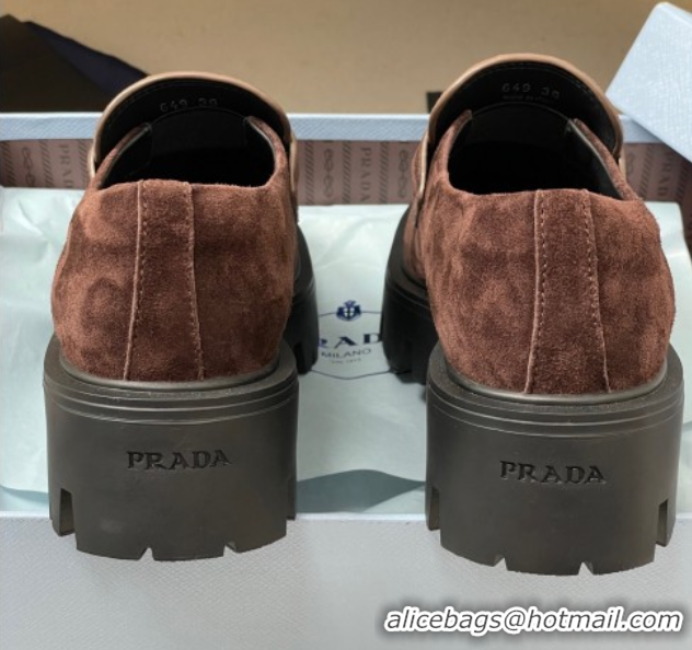 Perfect Prada Suede loafers 5cm Brown 2025 1D185O