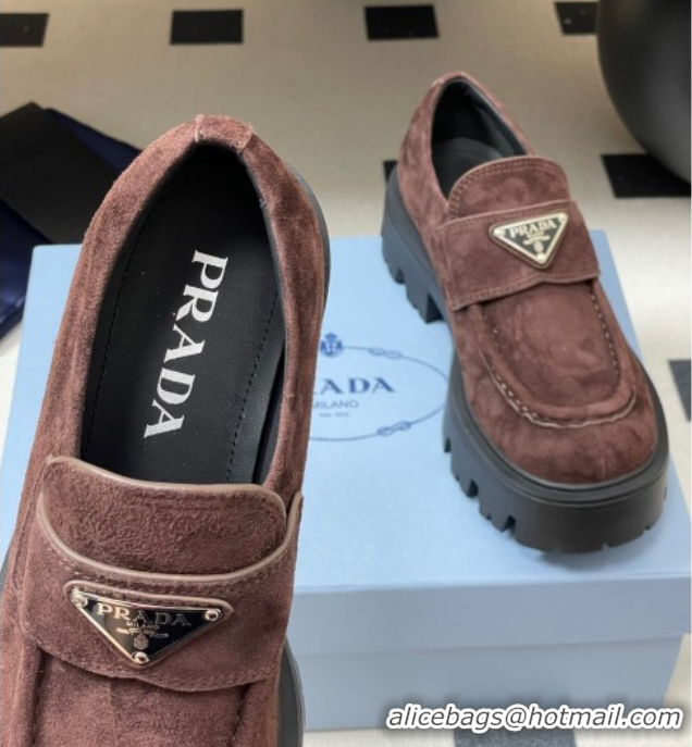 Perfect Prada Suede loafers 5cm Brown 2025 1D185O