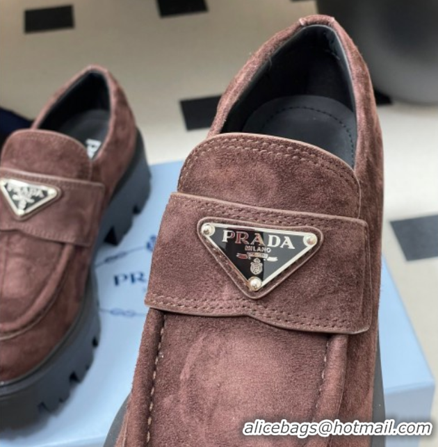 Perfect Prada Suede loafers 5cm Brown 2025 1D185O