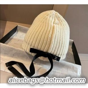 Top Grade Chanel Knit Hat with Bow CH0909089 White 2025