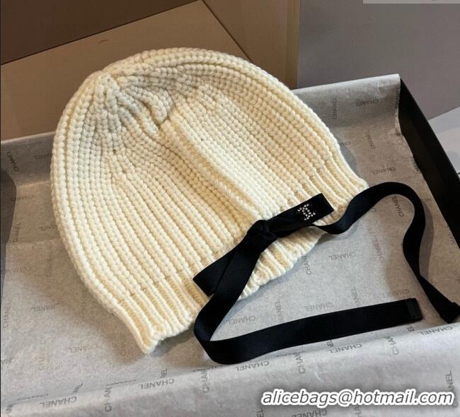 Top Grade Chanel Knit Hat with Bow CH0909089 White 2025