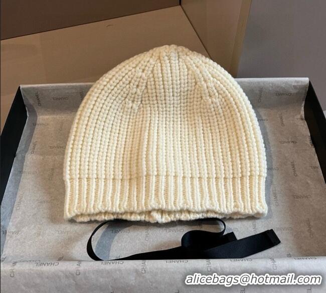 Top Grade Chanel Knit Hat with Bow CH0909089 White 2025