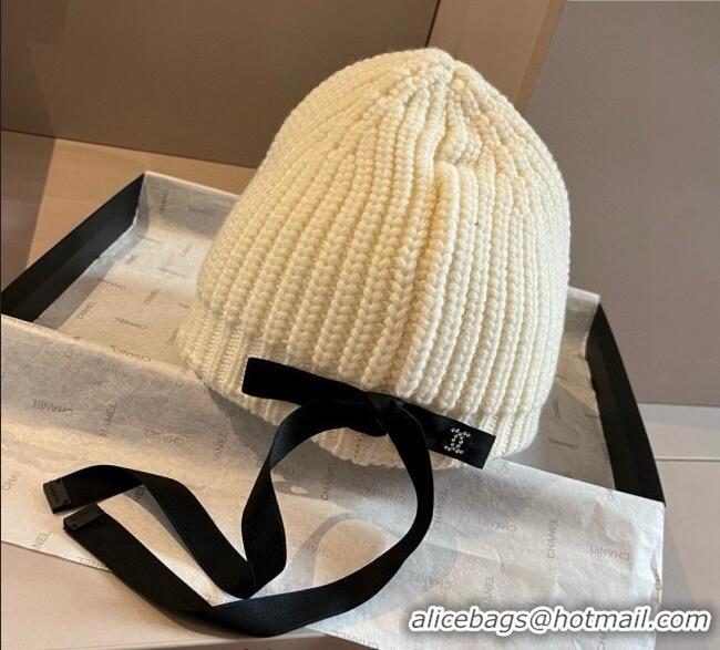Top Grade Chanel Knit Hat with Bow CH0909089 White 2025