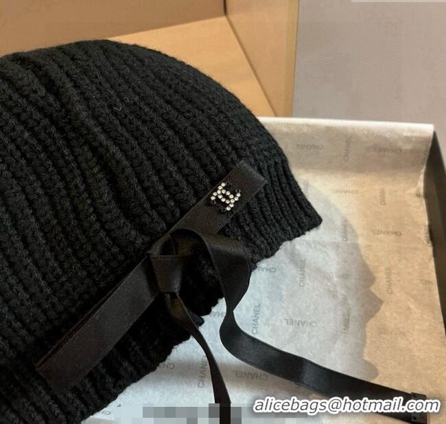 Luxury Classic Chanel Knit Hat with Bow CH0909089 Black 2025