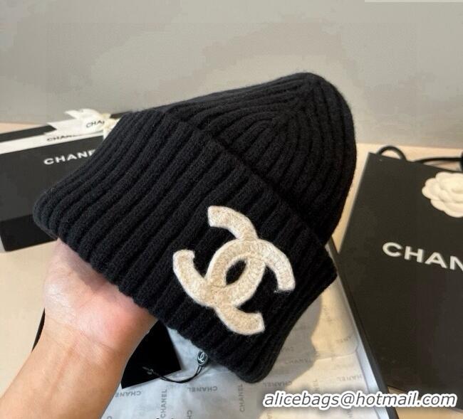 Top Grade Chanel Knit Hat with Maxi CC CH0909090 Black 2025