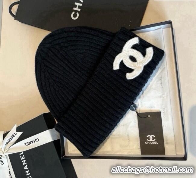 Top Grade Chanel Knit Hat with Maxi CC CH0909090 Black 2025