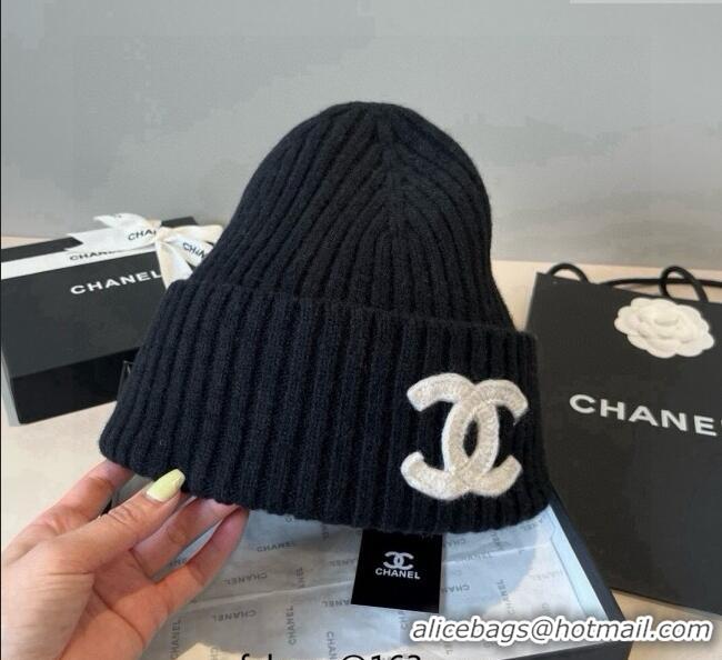 Top Grade Chanel Knit Hat with Maxi CC CH0909090 Black 2025