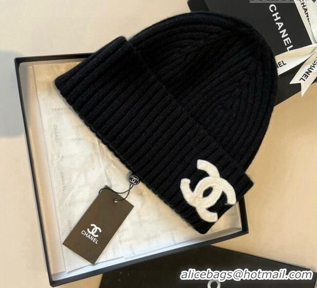 Top Grade Chanel Knit Hat with Maxi CC CH0909090 Black 2025