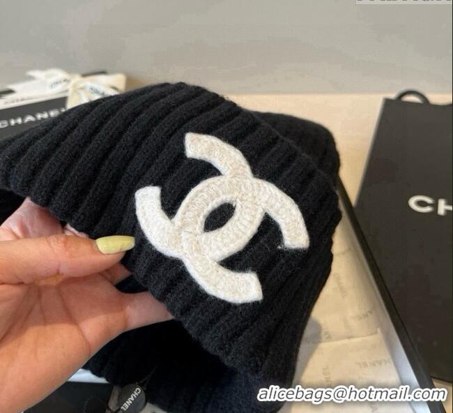 Top Grade Chanel Knit Hat with Maxi CC CH0909090 Black 2025
