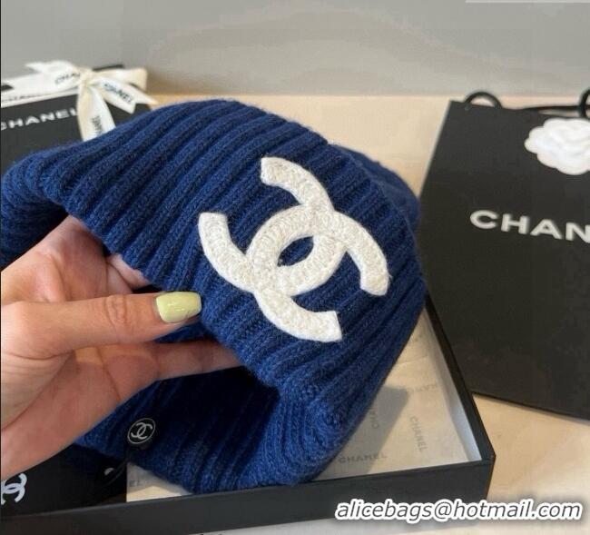 Luxurious Chanel Knit Hat with Maxi CC CH0909090 Blue 2025