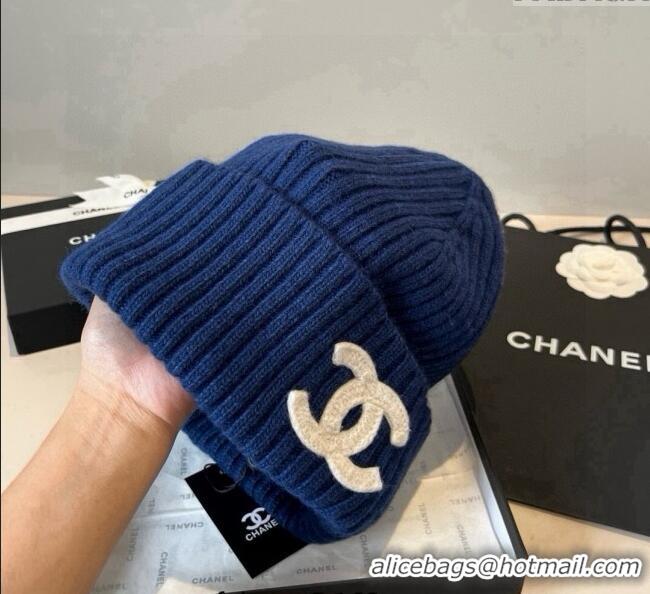 Luxurious Chanel Knit Hat with Maxi CC CH0909090 Blue 2025