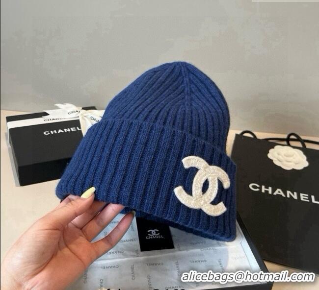 Luxurious Chanel Knit Hat with Maxi CC CH0909090 Blue 2025