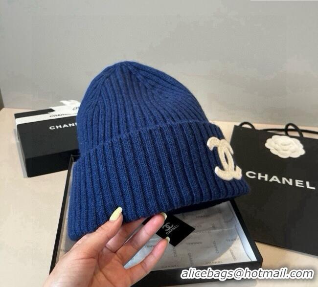 Luxurious Chanel Knit Hat with Maxi CC CH0909090 Blue 2025