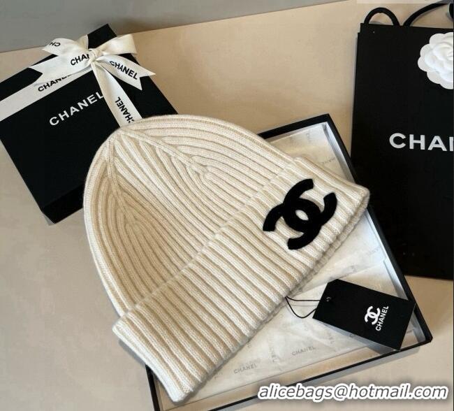 Luxury Classic Chanel Knit Hat with Maxi CC CH0909090 White 2025