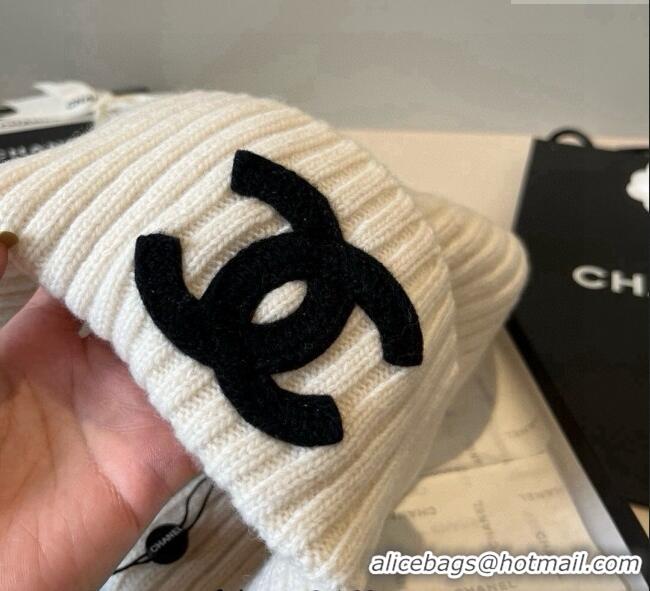 Luxury Classic Chanel Knit Hat with Maxi CC CH0909090 White 2025