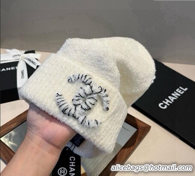 Luxury Discount Chanel Knit Hat with Maxi CC CH0909091 White 2025