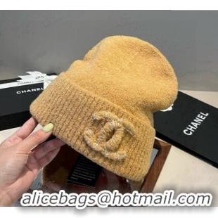 Best Product Chanel Knit Hat with Maxi CC CH0909091 Yellow 2025
