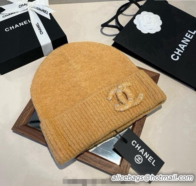 Best Product Chanel Knit Hat with Maxi CC CH0909091 Yellow 2025