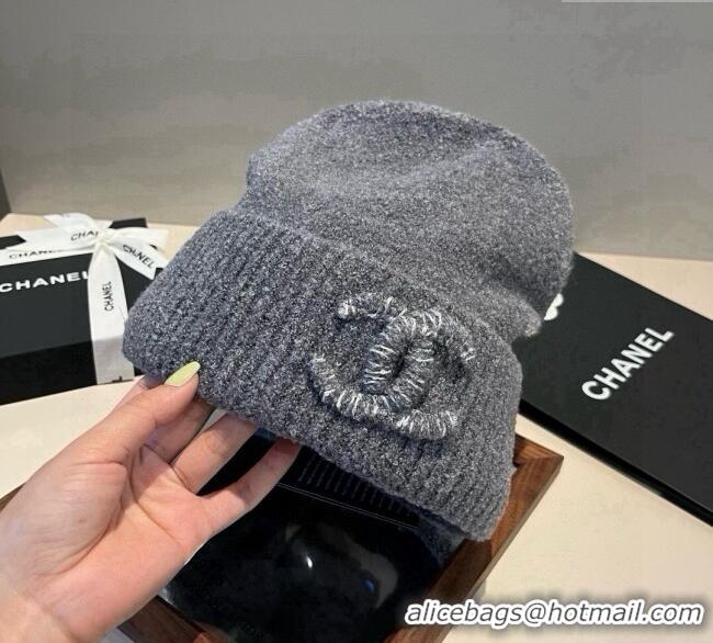 Best Product Chanel Knit Hat with Maxi CC CH0909091 Grey 2025