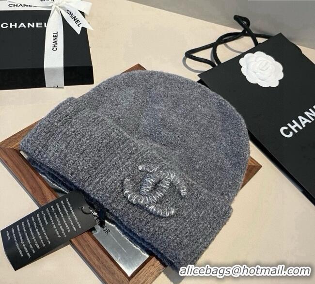 Best Product Chanel Knit Hat with Maxi CC CH0909091 Grey 2025