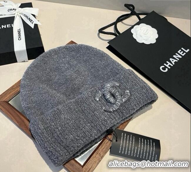 Best Product Chanel Knit Hat with Maxi CC CH0909091 Grey 2025