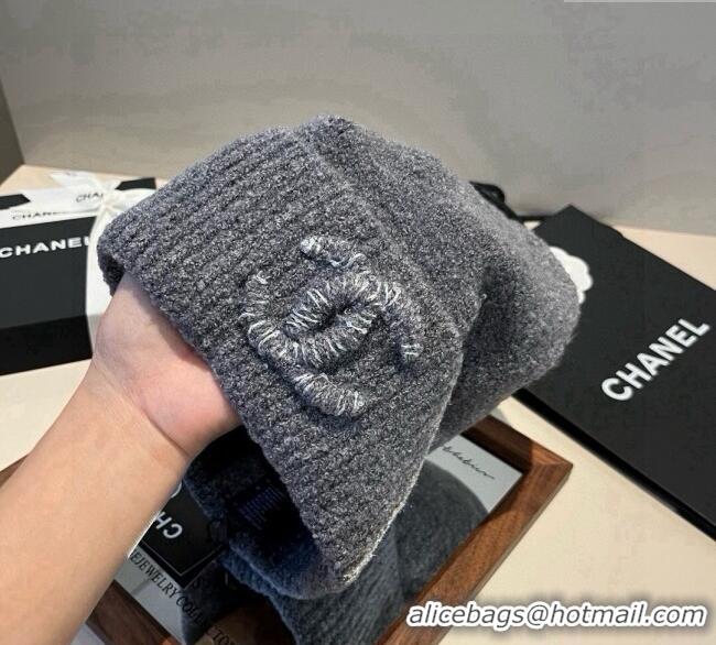 Best Product Chanel Knit Hat with Maxi CC CH0909091 Grey 2025