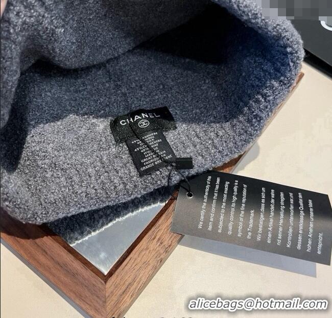 Best Product Chanel Knit Hat with Maxi CC CH0909091 Grey 2025