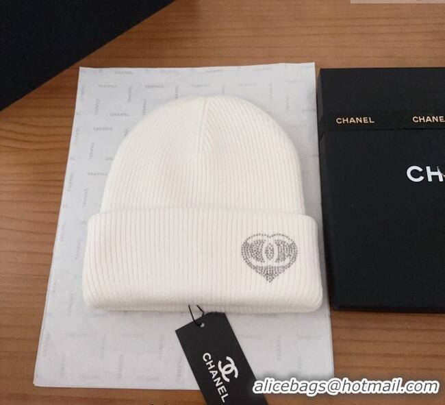 Well Crafted Chanel Knit Hat with Heart CH0909092 White 2025